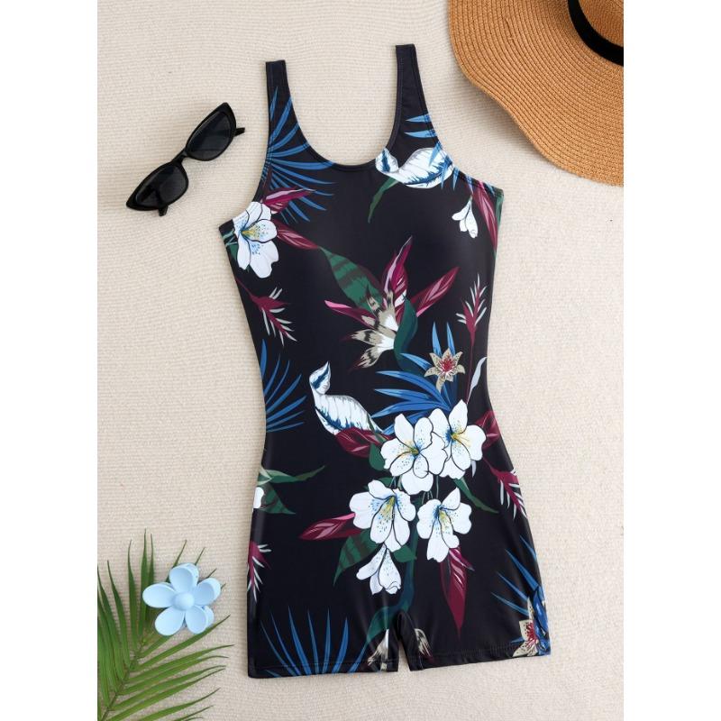 2026 New Racing Swimsuit Women's Personalized Printed One-piece Boxer Briefs Casual Conservative Swimwear