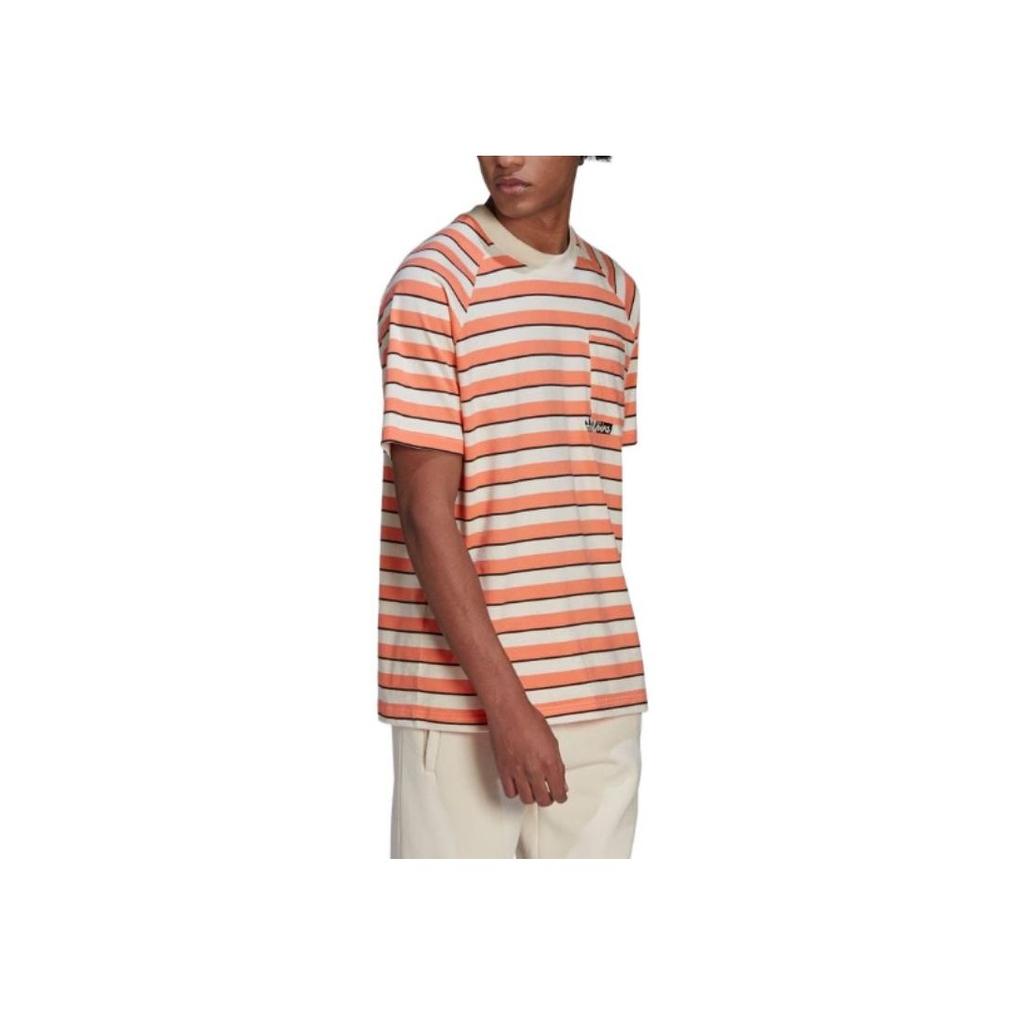 Adidas Originals Trefoil Pocket Stripe Crew Neck Short Sleeve T-Shirt Men Tops Orange HT1663
