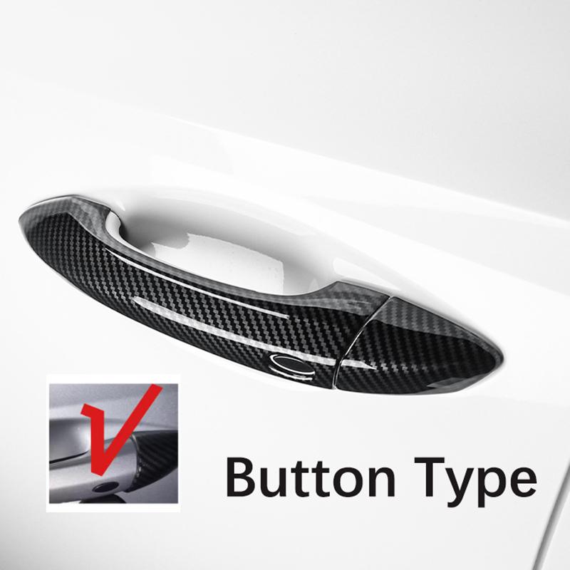 For Hyundai Tucson NX4 2021-2025 Touch / Button Version Exterior Carbon Fiber Bright Black Style Outer Door Handle Cover Trim