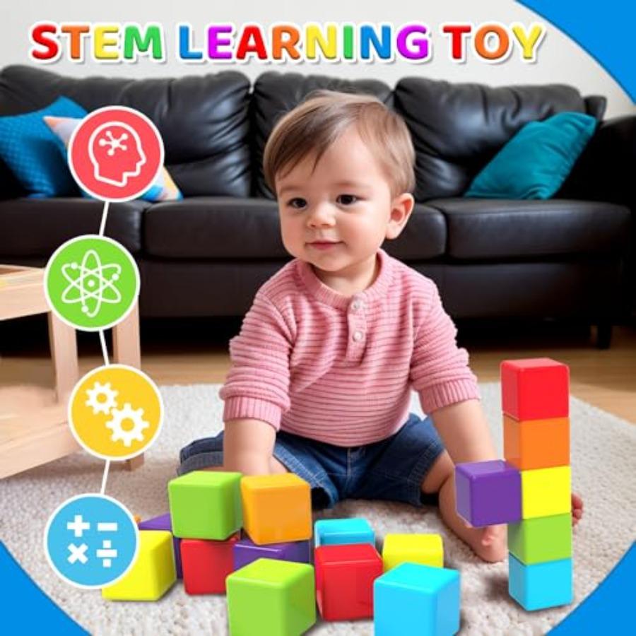 Magnetic Building Blocks, 1.65 inch Large Magnetic Stacking Cubes for Toddlers, Sensory and Montori Toys for Boys and Girls 1 2