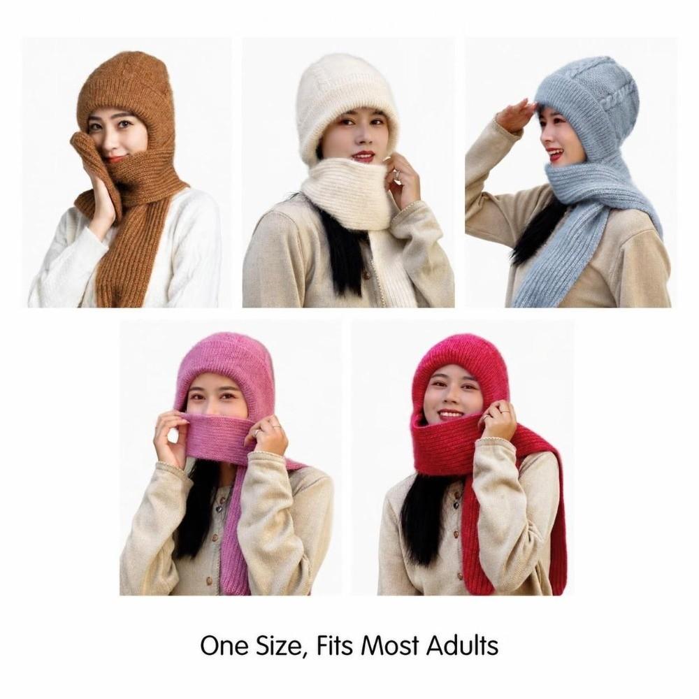 Solid Color Knit Beanie Scarf Soft Stretch Knit Beanie With Scarf  Street Style