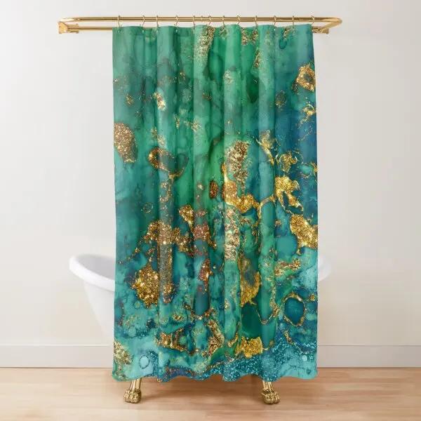 Tenda Doccia Vetro Colorato Zaffiro Giada Mandale Fiore di Mandala Linee Esposizione Opere d'Arte Tessuto Tende da Bagno con 12 Ganci