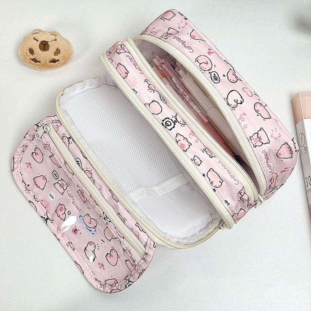 Pink Capibara Pencil Case Large Capacity Storage Bag Multi Functional Stationery Bag  Students