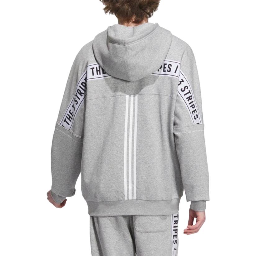 Adidas Letter Stripe Printed Hooded Zip-Up Long Sleeve Jacket Unisex Jacket Gray IK7327