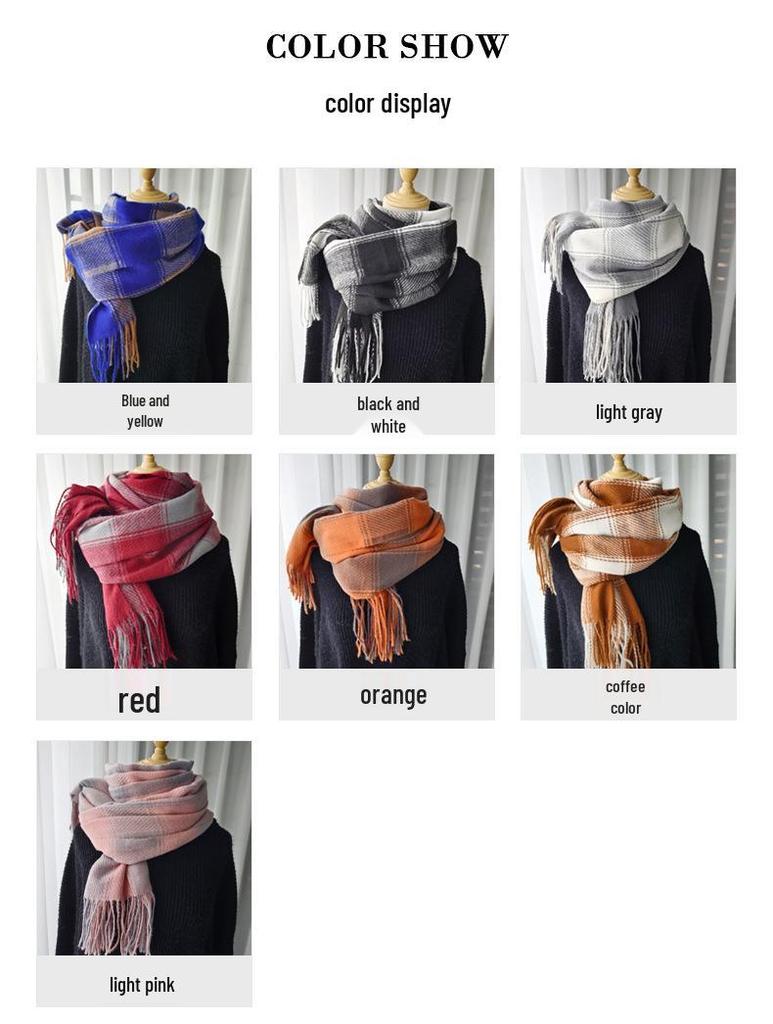 Women's 2024 Korean Style Plaid Snood: Versatile Thick Tassel Shawl for Autumn and Winter