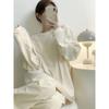 Winter Thickened German Velvet Pajamas Solid Colour Korean Ins Casual Round Neck Loungewear Loose Loungewear Suit