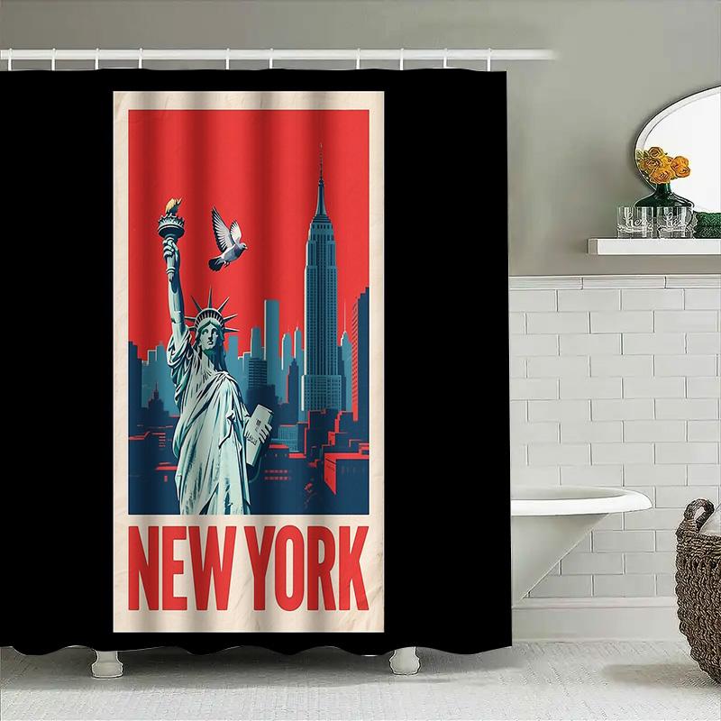 New York City Skyline Statue Of Liberty Shower Curtain Waterproof Bathroom Decor Modern Art Wall Hanging Home Decoration