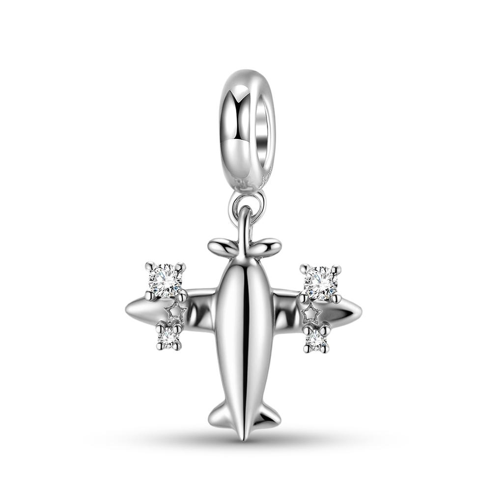 Plane Pendant Charm Real 925 Sterling Silver with Zirconia Beads for Women Charm Bracelet Necklace Fashions Jewelry Making