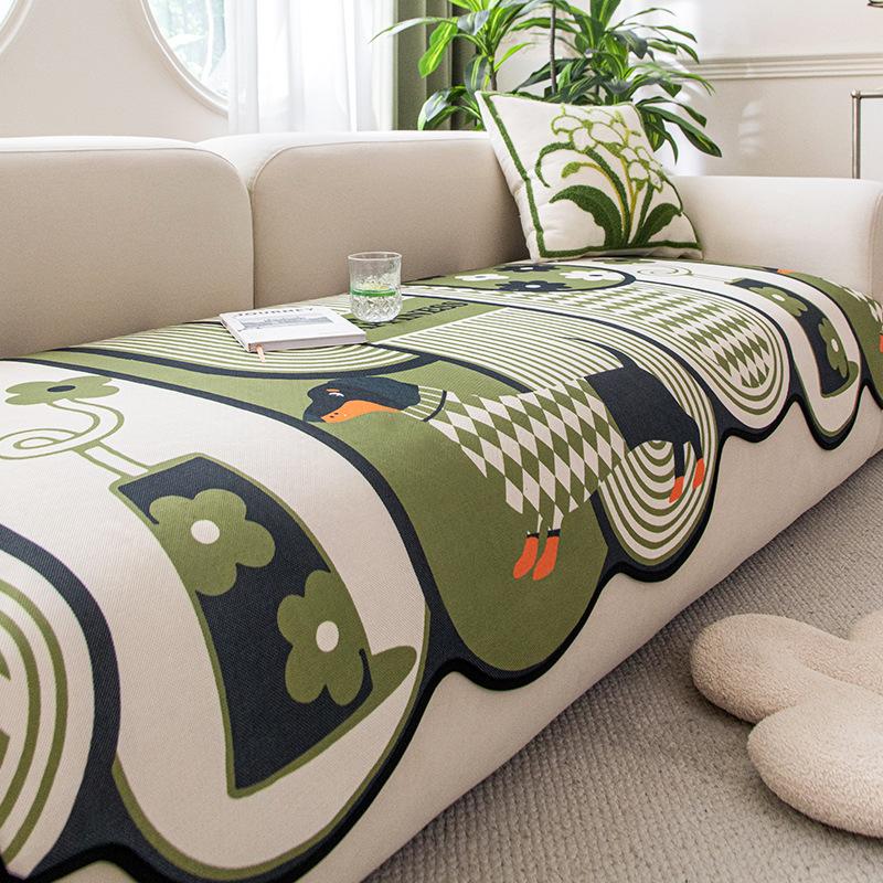 

Летняя новая специальной формы неровная подушка для дивана прохладная на ощупь ткань-чехол из ледяного шелка прямой ряд фиксированная нескользящая накладка-чехол 90*70cm