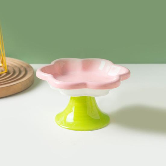 Keramiske Hevede Katteskåler Blomsterdesign Hevet Kattefôr Vannskål Liten Kattefôringsskål for Katter Små Hunder