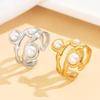 Women's Retro Baroque Geometric Pearl Open Ring In Stainless Steel