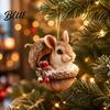 Festive Tree Ornament Forest Animal Acorn Hanging Ornament 2D Acrylic Flat Printed Decor for Christmas Woodland Creature Pendant Holiday