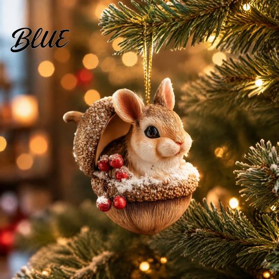 Festive Tree Ornament Forest Animal Acorn Hanging Ornament 2D Acrylic Flat Printed Decor for Christmas Woodland Creature Pendant Holiday