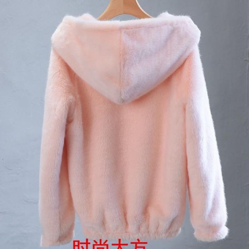 Winter new hooded imitation rabbit plush fur coat lamb wool loose thickened imitation mink velvet coat female trend