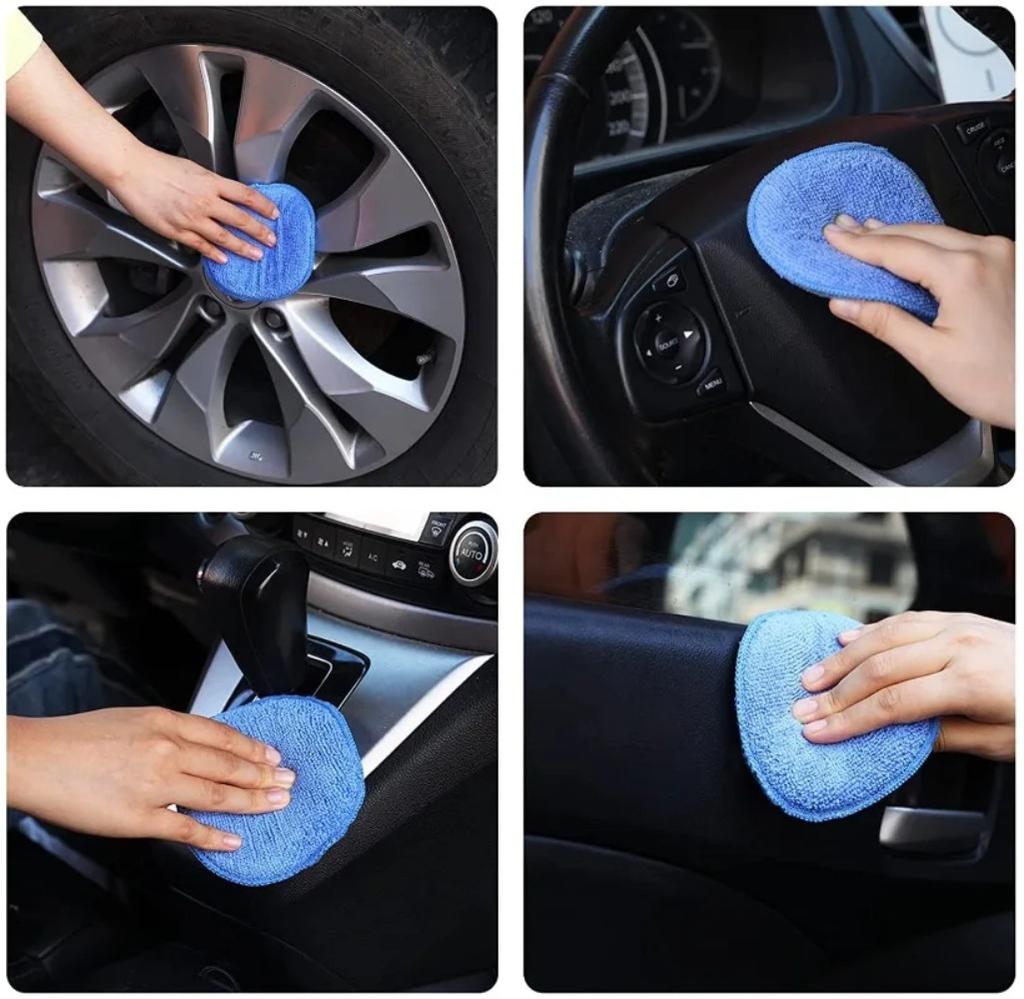 10Pcs Car Detailing Applicator Pads Microfiber Round Foam Sponges Soft Wax Polish Cleaning Tools
