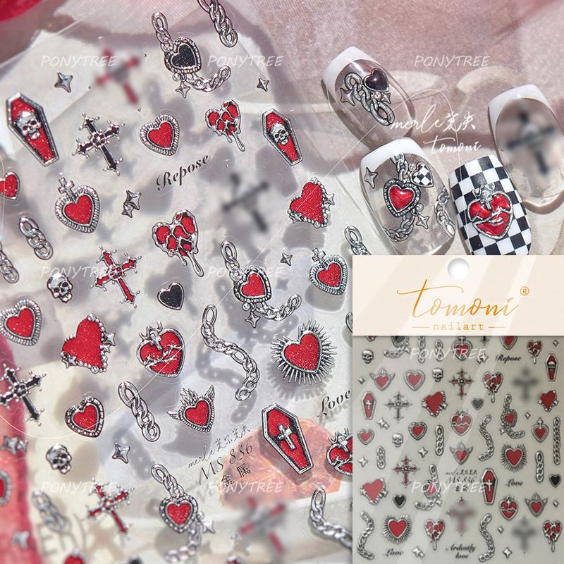 Punk Silver Metal Line Star Flower Love Colorful Butterfly Nail Art Stickers Horror Halloween Decorations Manicure Decals