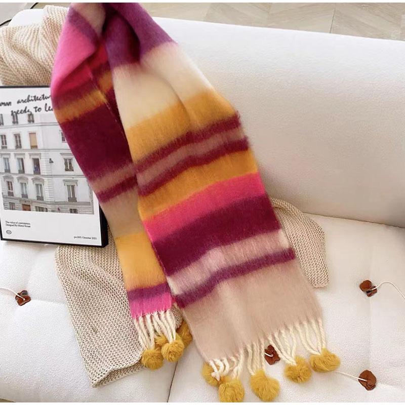Mohair Striped Tassel Scarf Ladies Autumn and Winter New Fashion Scarf All-match Warm High-quality Scarf