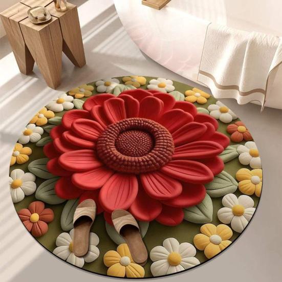 Floral Plush Diatomaceous Earth Floor Mat 3D Visual Flower Pattern Diatom Mud Floor Rugs