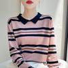Korean Lapel Striped Long-sleeved Sweater for Women Casual Inner Bottoming Warm Top