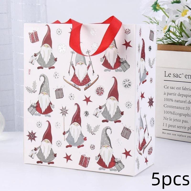 

5 Red Plastic Christmas Gift Bags - Durable Holiday Tote Bags Perfect For Christmas, Year, Valentine S Day