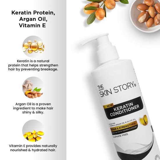 The Skin Story Sulphate Free Conditioner for Coloured & Treated Hair | Repair Split Ends  | Enriched with Argan Oil, Olive Oil & Vitamin E | 450g
