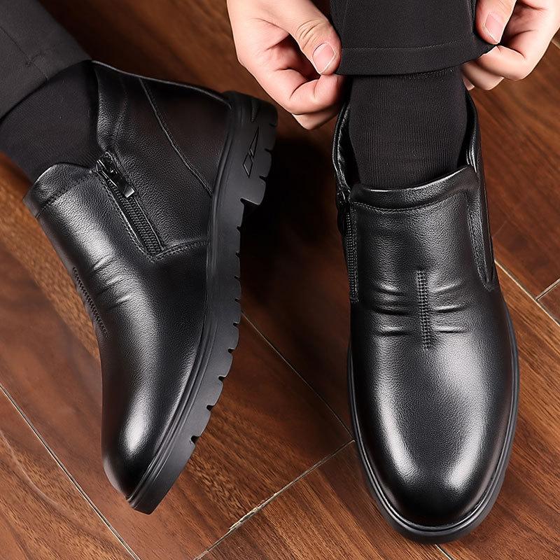 Winter Wool Men's Cotton Shoes Men's One Pedal Piled Thickened the Elderly Leather Dad Men's Shoes 47 Large Size Cotton Boots