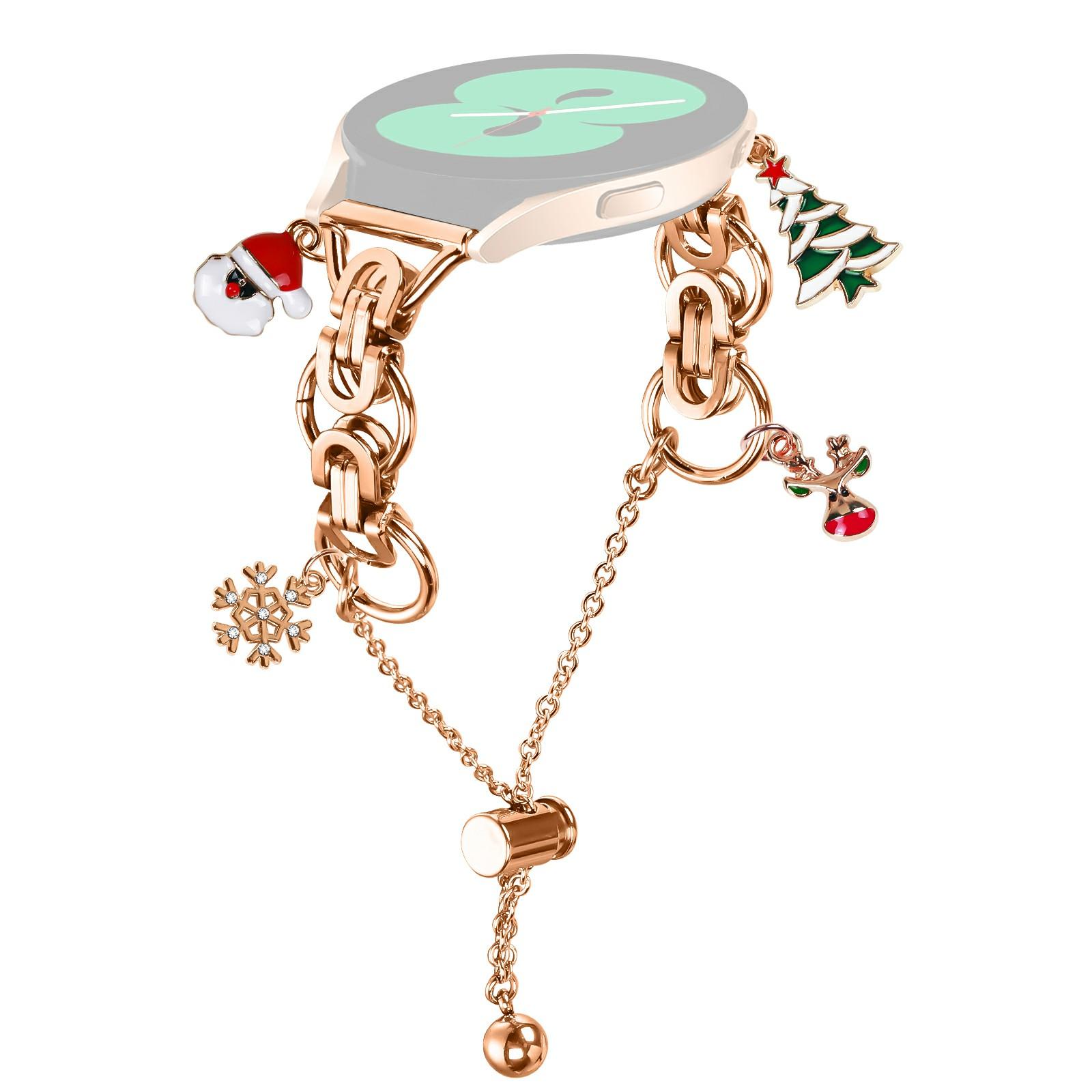 

For Samsung Galaxy Watch4 40mm 44mm Electroplated Metal Alloy Band Single Loop Chain Bracelet Strap Rose Gold/Christmas