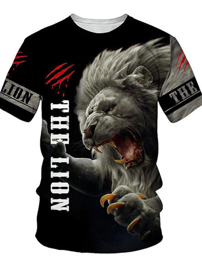2023 New Men's Gender-Neutral T-Shirt 3D Printed Lion Round Neck Casual Short Sleeve Top Street Wea Men'st-Shirtoversizedt-Shirt