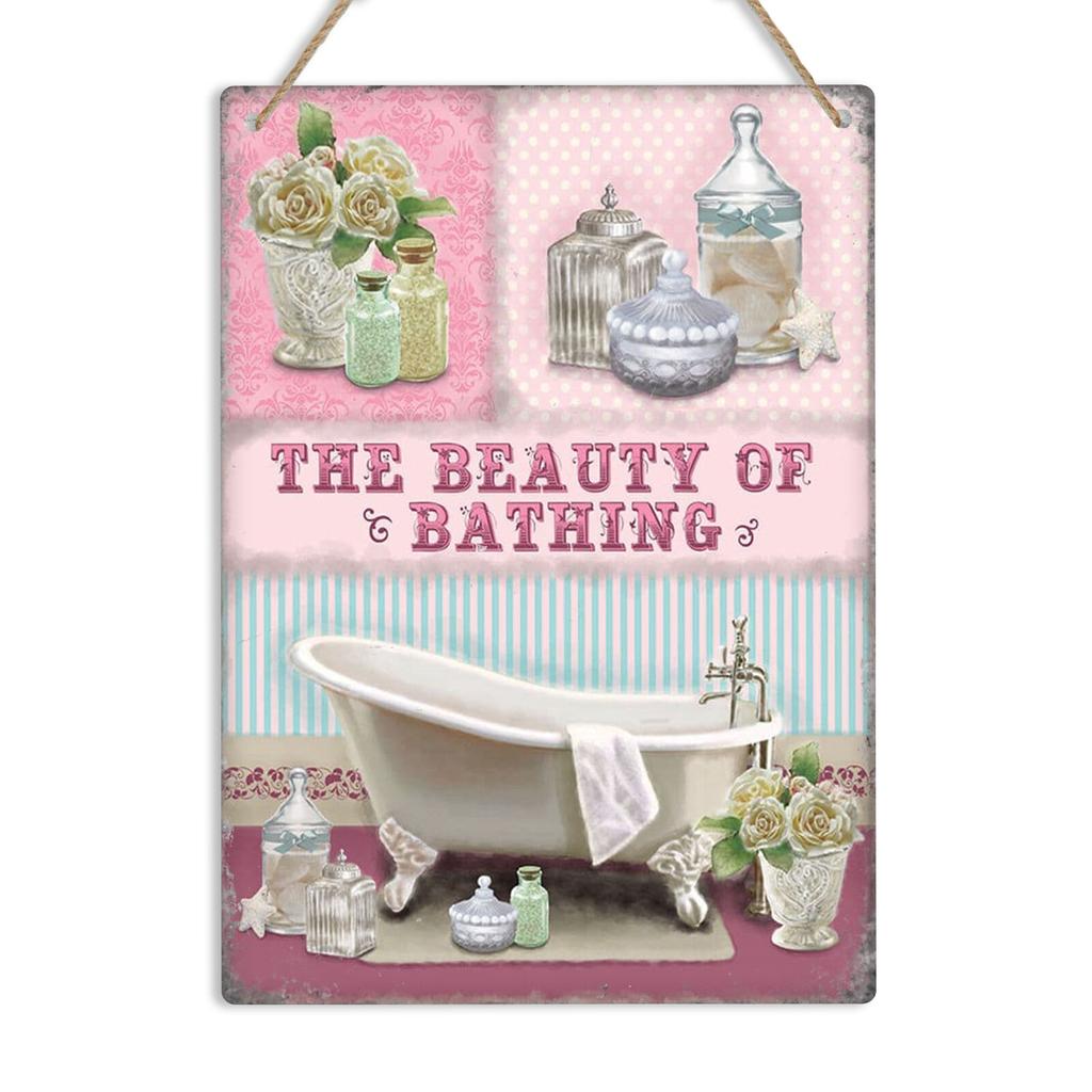 THE BEAUTY OF BATHING Vintage Metal Wall Sign Retro Door Plaque Toilet Bathroom