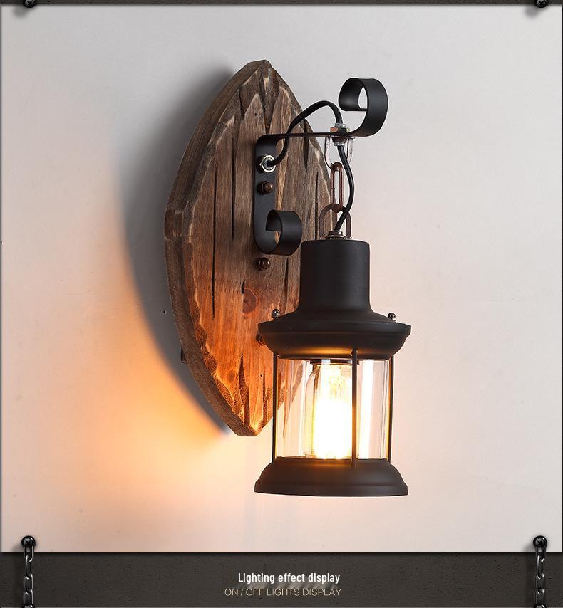 Vintage Industrial Wood Wall Lamp for Bar, Cafe, or Bedroom