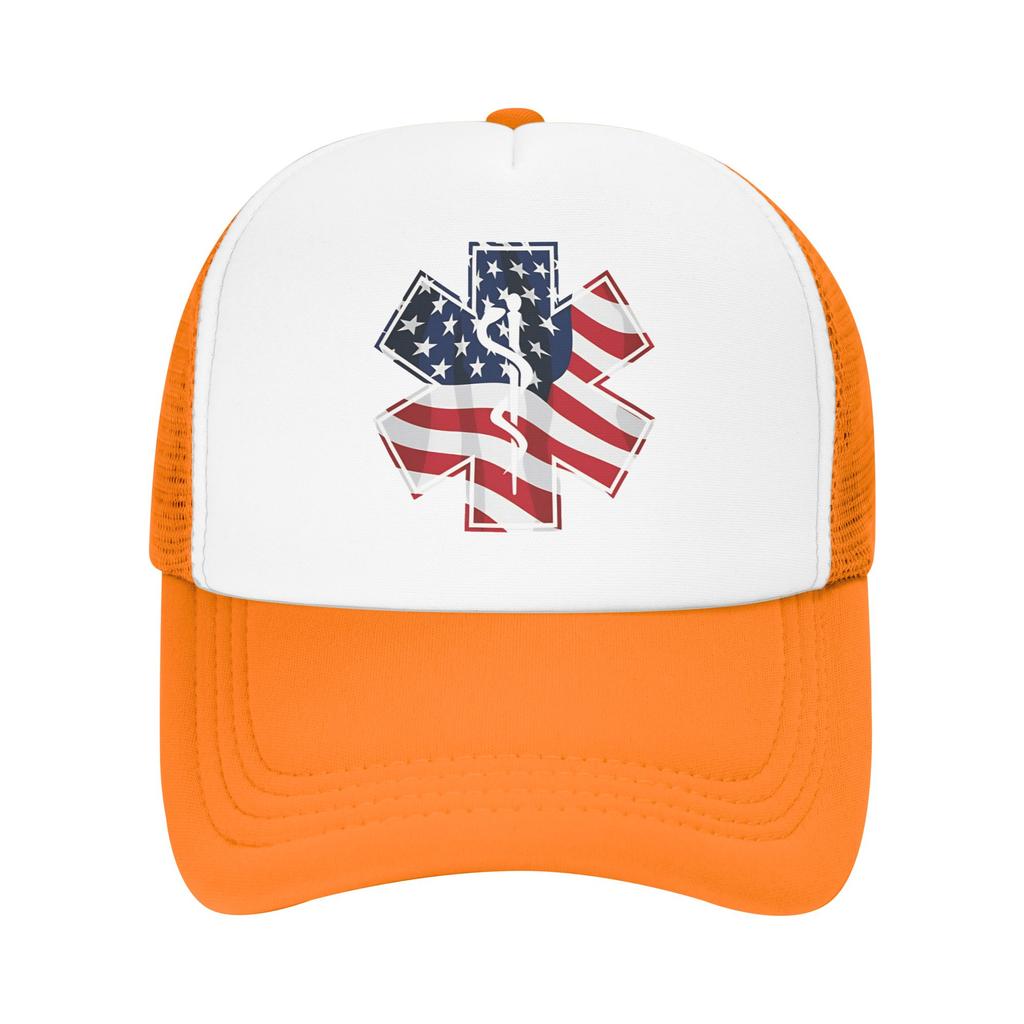 Summer Sun Hats Patriotic Paramedic EMT Star Of Life Caduceus With USA Flag Overlay Summer Baseball Cap Healthcar Snapback Cap