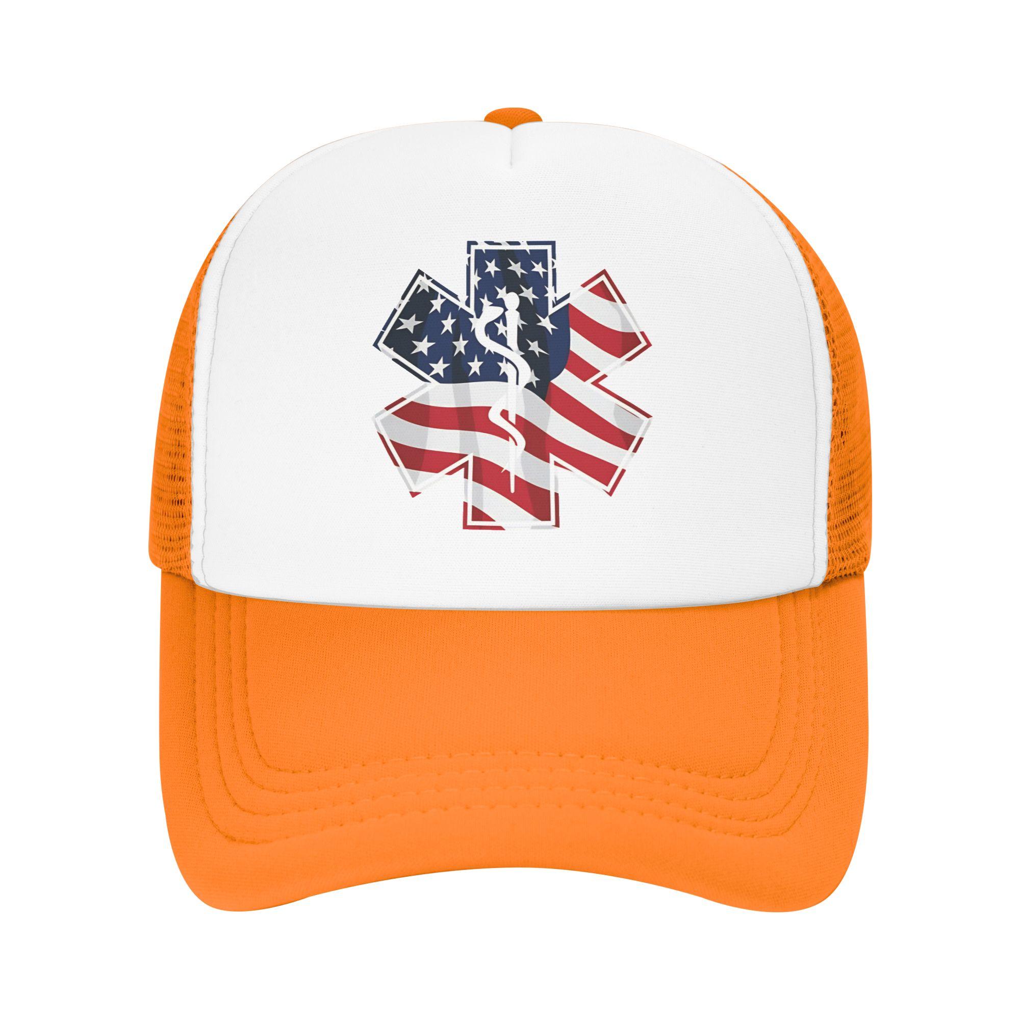 

Summer Sun Hats Patriotic Paramedic EMT Star Of Life Caduceus With USA Flag Overlay Summer Baseball Cap Healthcar Snapback Cap One Size