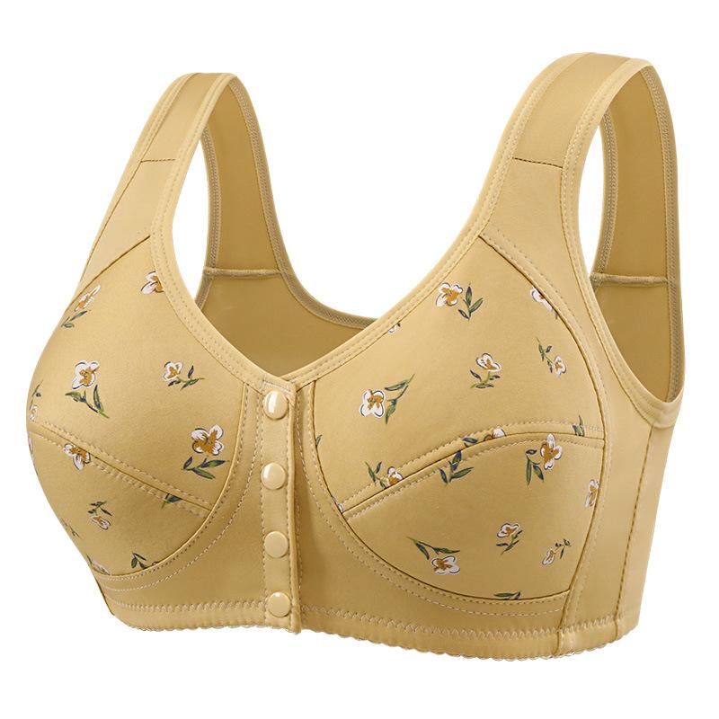 Plus Size Bra Women Front Closure Wireless Push Up Bra Thin Cotton Fixed Cup Tank Top Bra for Fuller Figure Mom Mature Women Comfortable Underwear