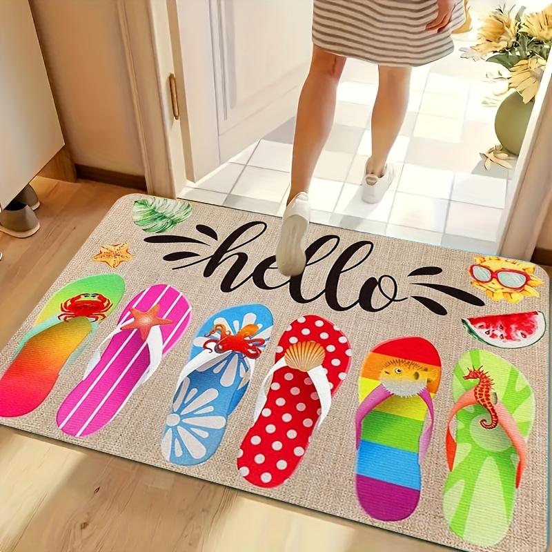 1 Stück Neue bunte Frühling/Sommer Hausschuhe Druck Fußmatte, Dekorative Willkommensmatte, Bunte Fußmatte, Geschnittenes Wassermelonenmuster, Sommer-Vibe Bodenmatte für