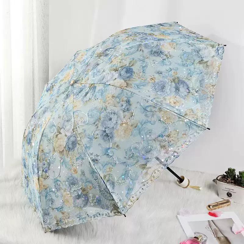 Double-Layer Lace Embroider Sun Umbrella Thickened Sun Protection UV Protection Dual-Use Black Glue Sun Umbrella Automatic Umbrella Female