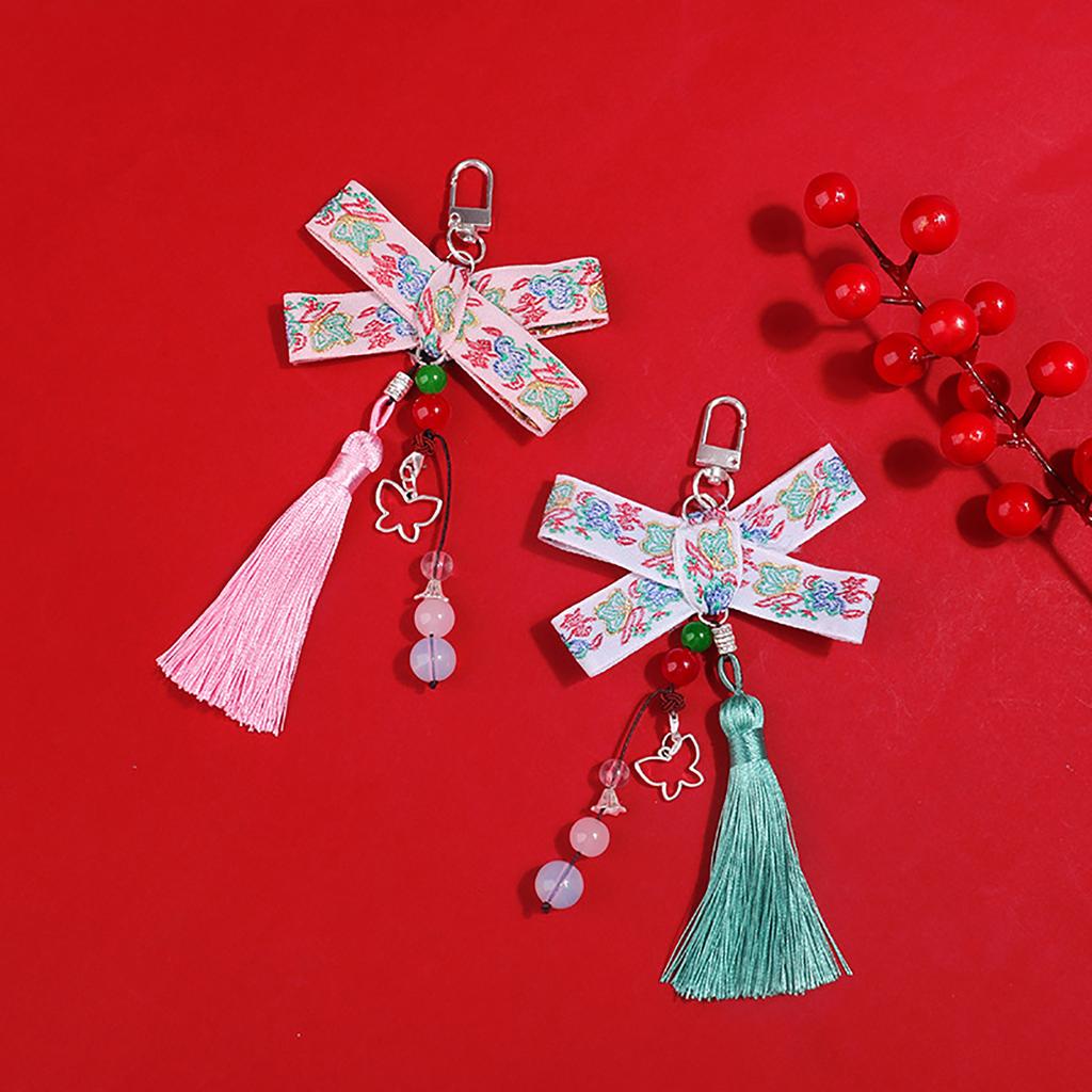 Chinese Style Bowknot Keychain Pendant with Tassels Unique Bows Beaded Keyring Women Bag Accessory for Fashion Lovers