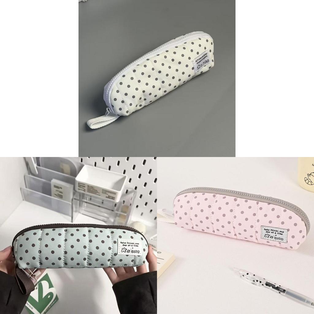 Canvas Pen Case With Cute Dot Design For Students And Office Use