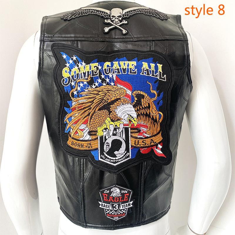 

Європейський мотоциклетний жилет Harley Шкіряний жилет Чоловіча шкіряна куртка через плече Bio Green Magic Embroidery Badge Design XXL