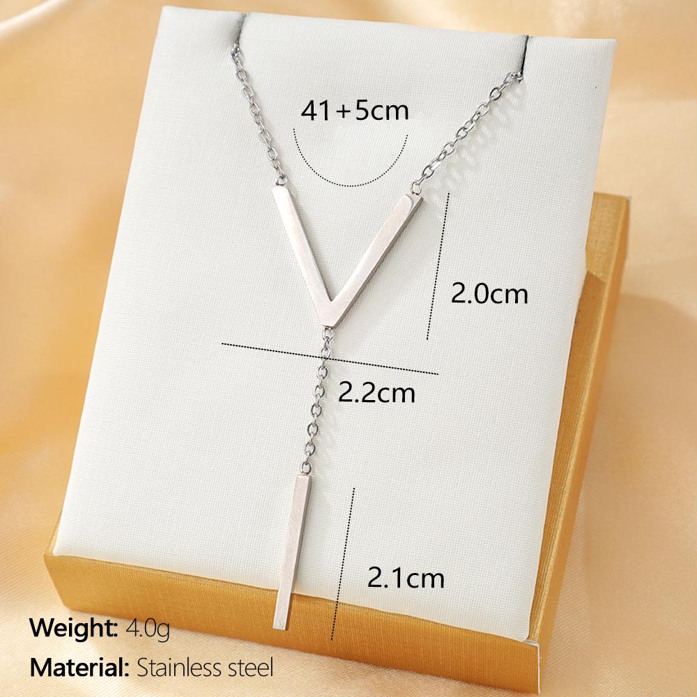 Women's Simple English Letter V Titanium Steel Tassel Clavicle Necklace - Non-fading Accessory