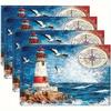 4er-Set Leinen-Tischsets, Design mit Leuchtturm, Möwe und Kompass, Perfekt für die Dekoration des Esstisches zu Hause, für Küche und Feiertagspartys, 12x18 Zoll