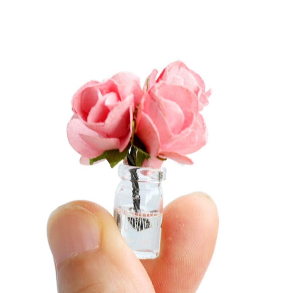 Rose Daisy Dollhouse Flower Vase 1/6 1/8 1/12 Micro Vase Flower Toy Miniature Rose Bouquet