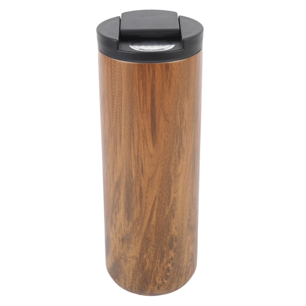 Insulated Travel Mug with Lid 500ml Stainless Steel Wood Pattern Portable Multifunctional for Office