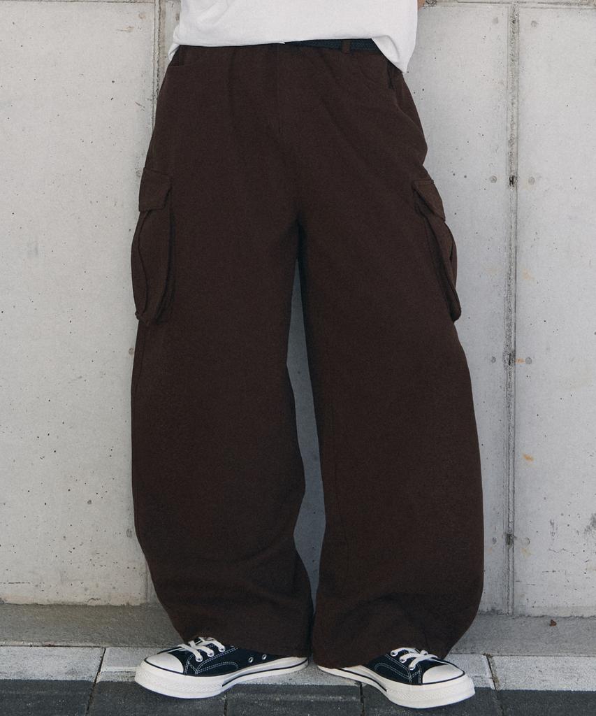 Beokeuldaun Wide Curved Cargo Cotton Pants (Brown)