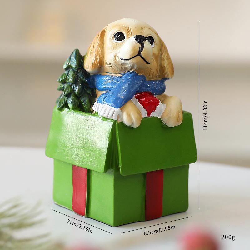 2026 Christmas Puppy Resin Gift Pack Ornaments Cute Dog Decorations for Christmas Window Display Indoor Desk Festive Atmosphere