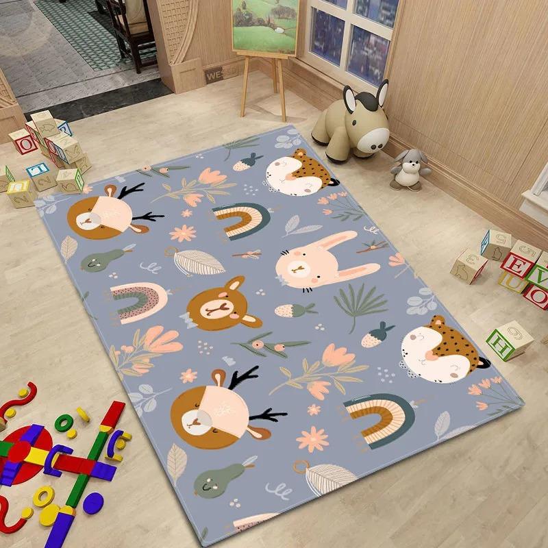 Nordic Style Baby Room Cartoon Animal Pattern Carpet Fresh Comfortable Kids Bed Floor Mat Bedroom Foot Mat Toy Storage