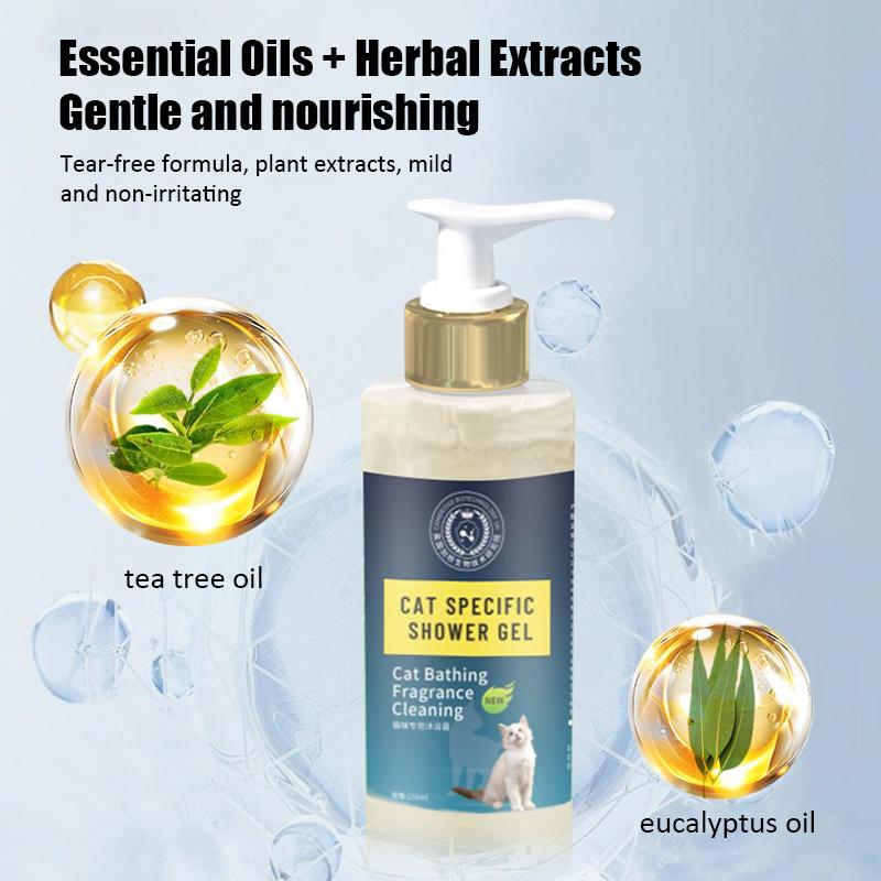 255ml Cat Shower Gel 2 in 1 Bactericidal Mite Deodorant Gentle Nourishing Hair Long Lasting Fragrance Pet Cleaning Care Products