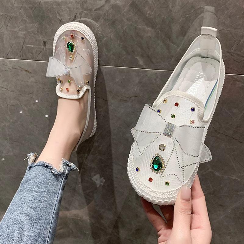 

Summer new mesh rhinestone outer wear versatile bag head cool slippers flat bottom half drag women s shoes 40
