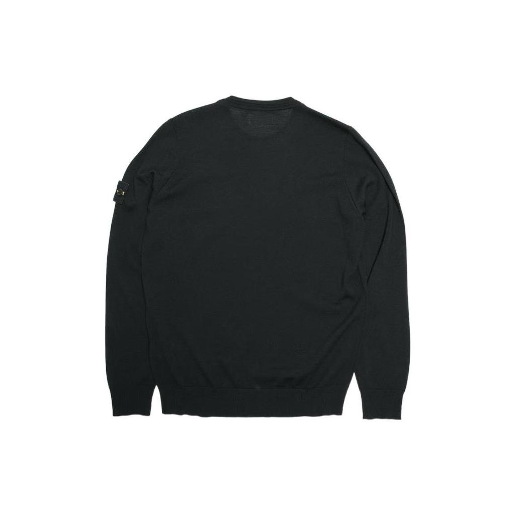 STONE ISLAND Lightweight Pure Wool Crew Neck Knit Sweater Men Sweater Black 7715510C4-V0029