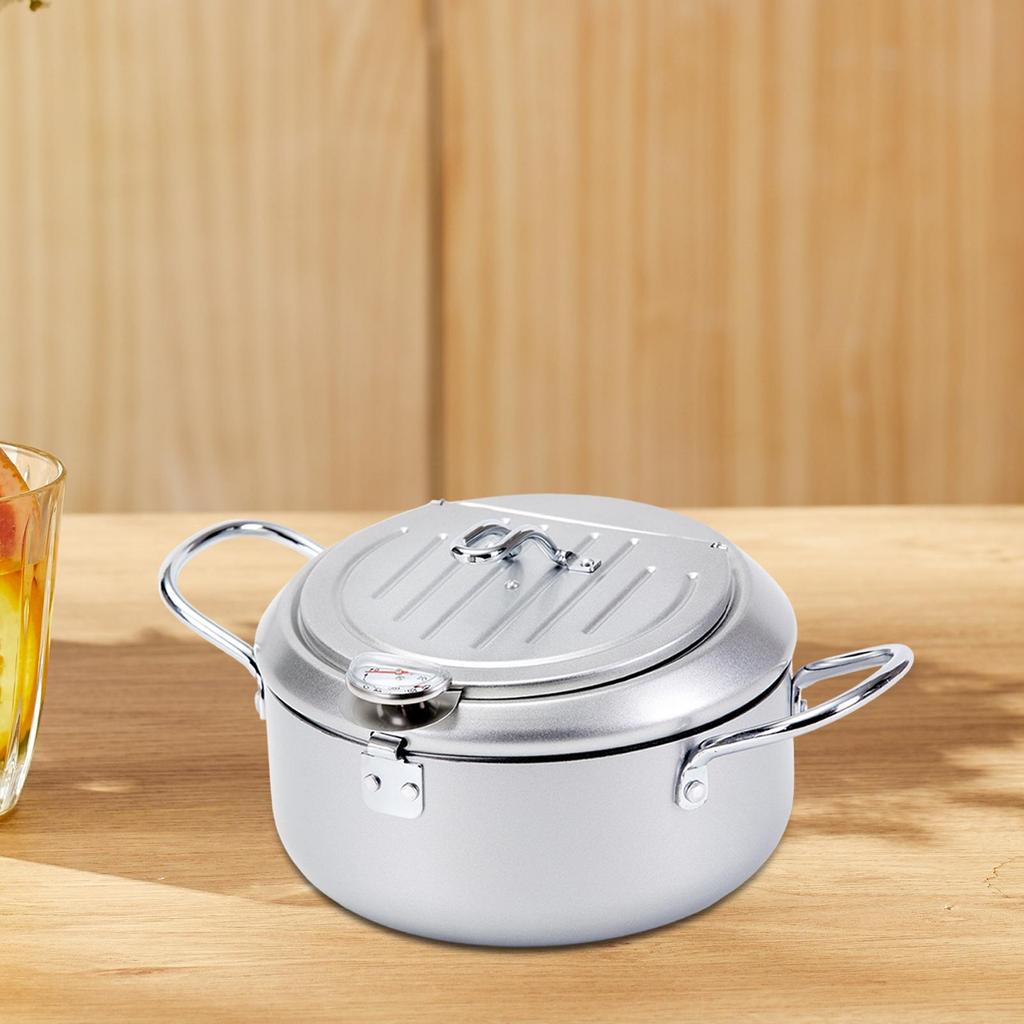Deep Frying Pot Multifunction Cookware Sturdy Portable with Lid with Thermometer Frying Pan for Restaurant Camping Party Home