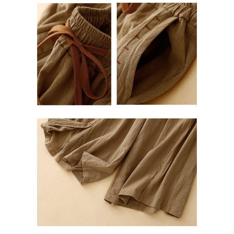 Summer new literary cotton and linen loose skirt pants casual nine-point linen wide-leg pants